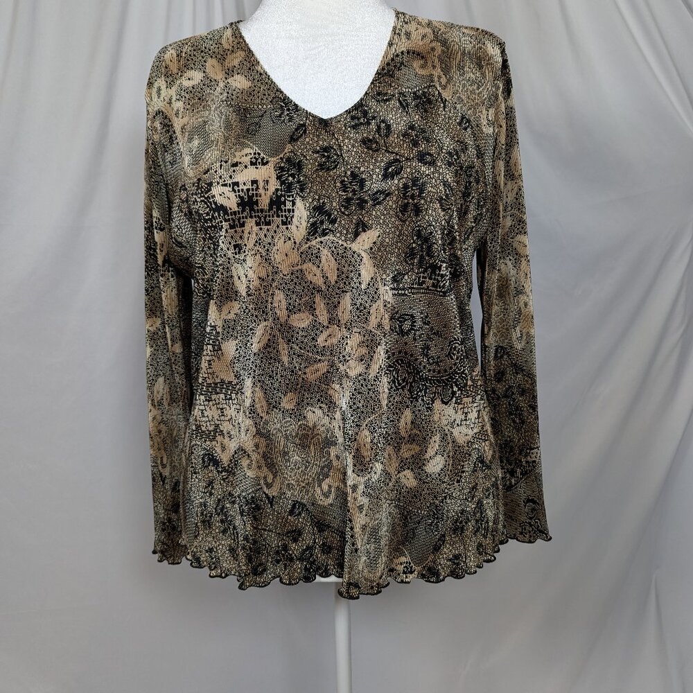 Black and Gold long-sleeved pullover top PLISSE XL